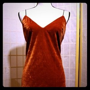 Missguided, burnt Orange velvet shift cami dress
